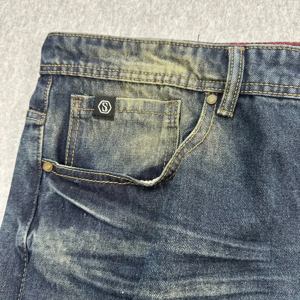 Switch Remarkable Slim Straight Jeans Mens 42/32 Denim Distressed Stonewashed